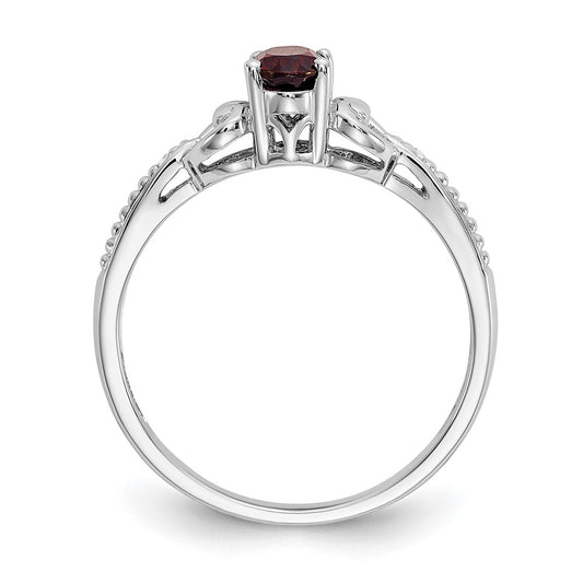 10k White Gold 6x4mm Oval January/ Garnet and Diamond Size 7 Ring