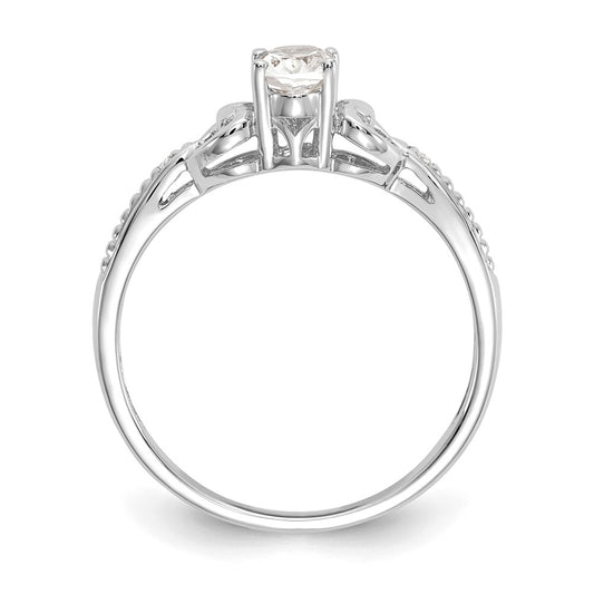 10k White Gold 6x4mm Oval April/ White Topaz and Diamond Size 7 Ring
