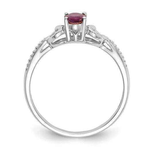 10k White Gold 6x4mm Oval July/ Ruby and Diamond Size 7 Ring