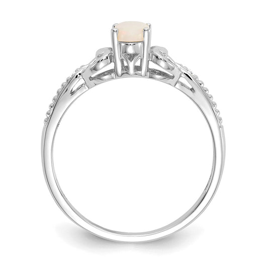 10k White Gold 6x4mm Oval October/ Opal and Diamond Size 7 Ring