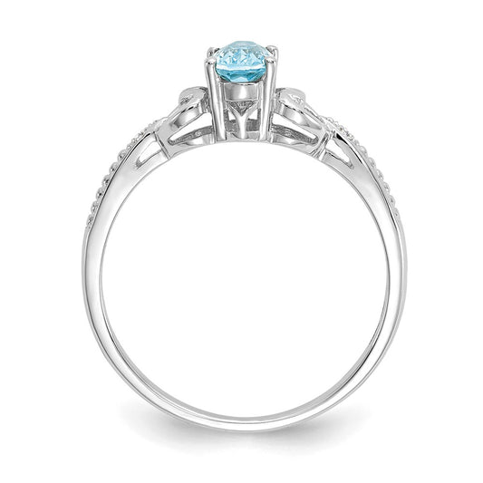 10k White Gold 6x4mm Oval December/ Swiss Blue Topaz and Diamond Size 7 Ring