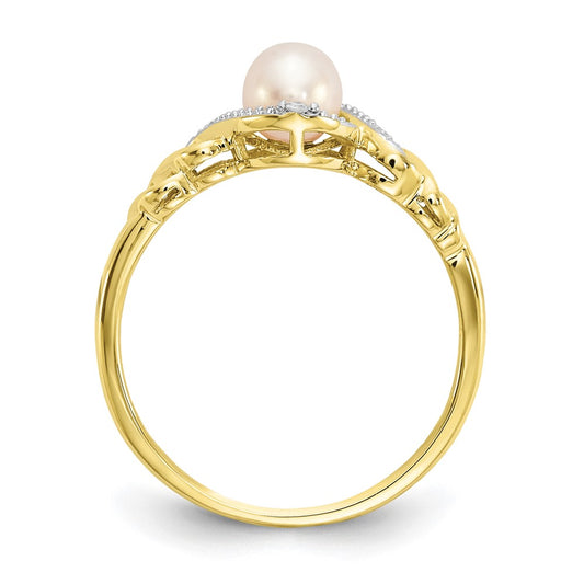10K 5.5mm June/ Freshwater Cultured Pearl and Diamond Size 7 Ring