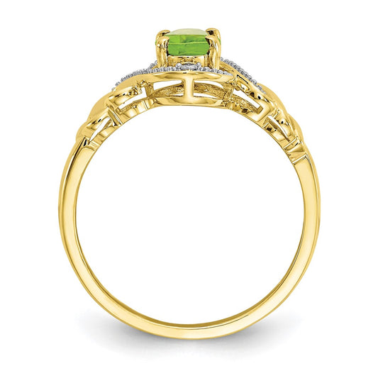 10k 7x5mm Oval August/ Peridot and Diamond Size 7 Ring