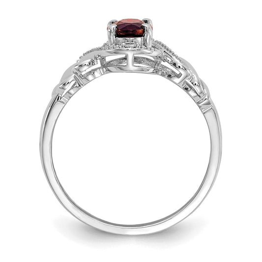 10k White Gold 7x5mm Oval January/ Garnet and Diamond Size 7 Ring