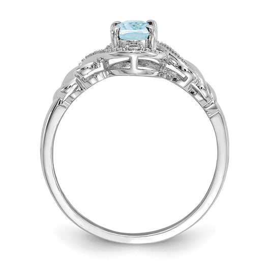 10k White Gold 7x5mm Oval March/ Aquamarine and Diamond Size 7 Ring