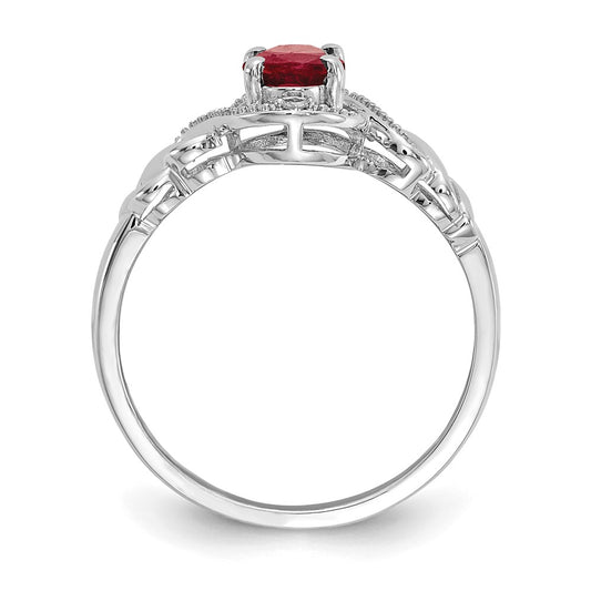 10k White Gold 7x5mm Oval July/ Ruby and Diamond Size 7 Ring