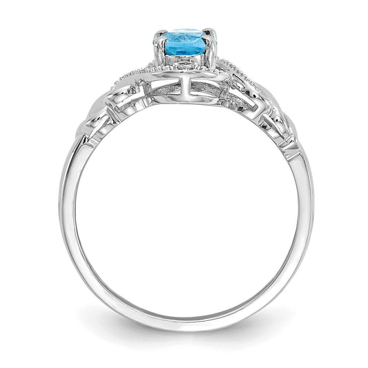 10k White Gold 7x5mm Oval December/ Light Swiss Blue Topaz and Diamond Size 7 Ring