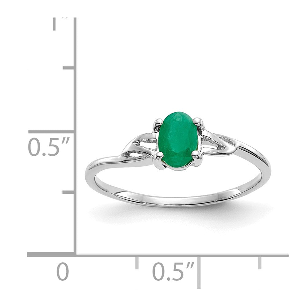 10k White Gold Polished Genuine Emerald Birthstone Ring