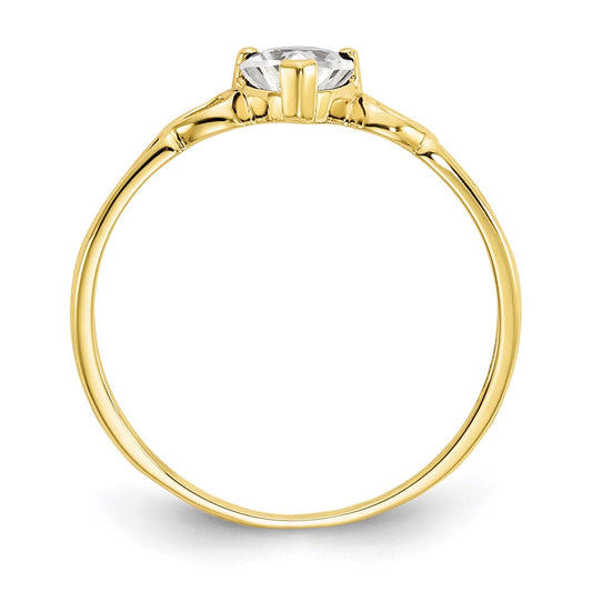 10k Polished 5mm Heart Genuine April/ White Topaz Birthstone Size 7 Ring