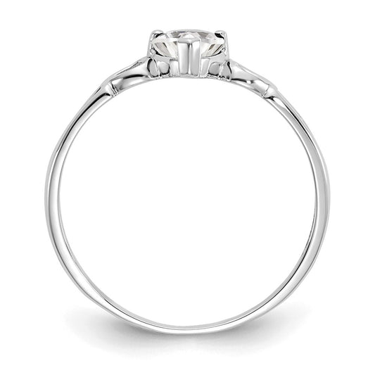 10k White Gold Polished 5mm Heart Genuine April/ White Topaz Birthstone Size 7 Ring