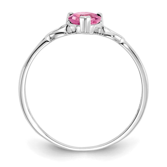 10k White Gold Polished 5mm Heart Genuine October/ Pink Tourmaline Birthstone Size 7 Ring