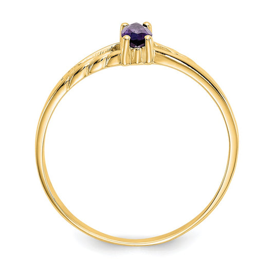 10k Polished 6x3mm Marquise Genuine February/ Amethyst Birthstone Size 7 Ring