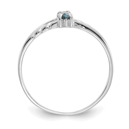 10k White Gold Polished 6x3mm Marquise Genuine March/ Aquamarine Birthstone Size 7 Ring