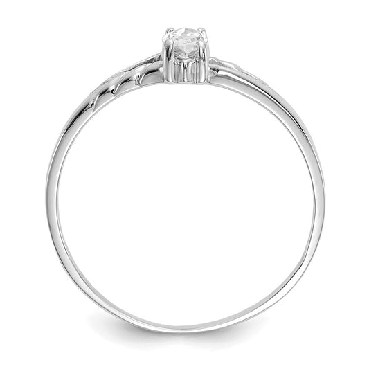 10k White Gold Polished 6x3mm Marquise Genuine April/ White Topaz Birthstone Size 7 Ring