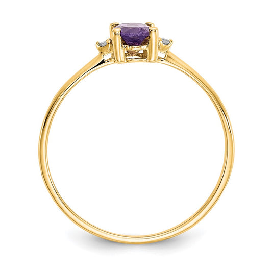 10k Polished 6x4mm Oval Genuine February/ Amethyst and Diamond Birthstone Size 7 Ring