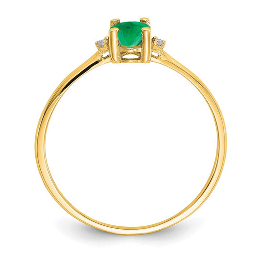 10k Polished 6x4mm Oval Genuine May/ Emerald and Diamond Birthstone Size 7 Ring