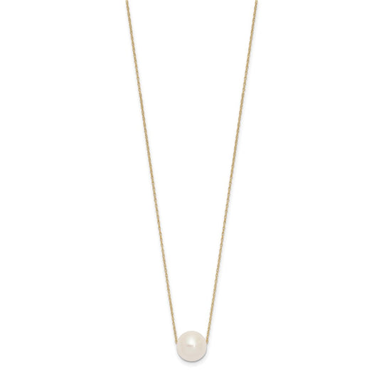 10k 10-11mm White Semi-Round Freshwater Cultured Pearl 17 inch Rope Necklace