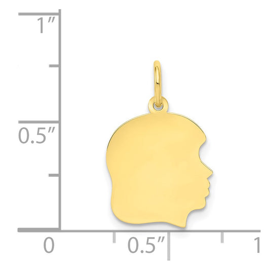 10K Plain Medium .018 Gauge Facing Right 13x14mm Engravable Girl Head Charm