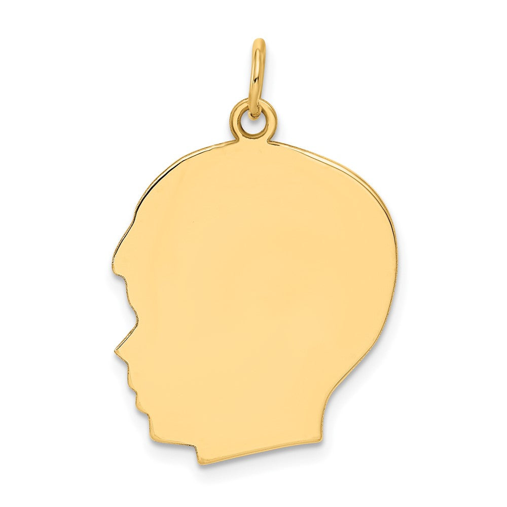 10K Plain Large .013 Gauge Facing Right 20x23mm Engravable Boy Head Charm