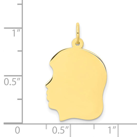 10K Plain Large .013 Gauge Facing Left 19x21mm Engravable Girl Head Charm