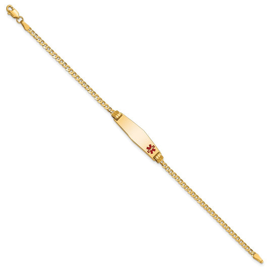 10k Medical Solid Chain/Solid Plate 26x7mm Soft Diamond Shape Off-Center Red Enamel Curb Link 7 inch ID Bracelet