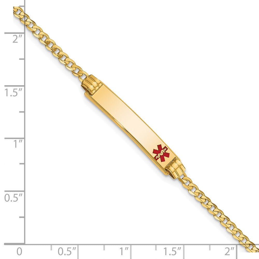 10k Medical Solid Chain/Solid Plate 26x5mm Off-Center Red Enamel Curb Link 7 inch ID Bracelet