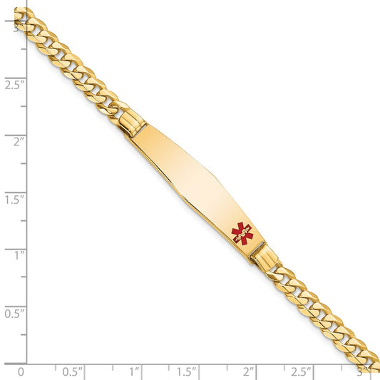 10k Medical Solid Chain/Solid Plate Soft Diamond Shape 36x9mm Off-Center Red Enamel Curb Link 7 inch ID Bracelet
