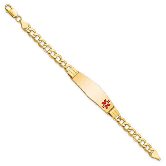 10k Medical Semi-Solid Chain/Solid Plate Soft Diamond Shape 40x12mm Off-Center Red Enamel Curb Link 8 inch ID Bracelet