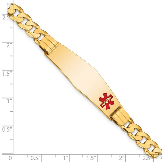 10k Medical Solid Chain/Solid Plate Soft Diamond Shape 40x12mm Off-Center Red Enamel Curb Link 7 inch ID Bracelet