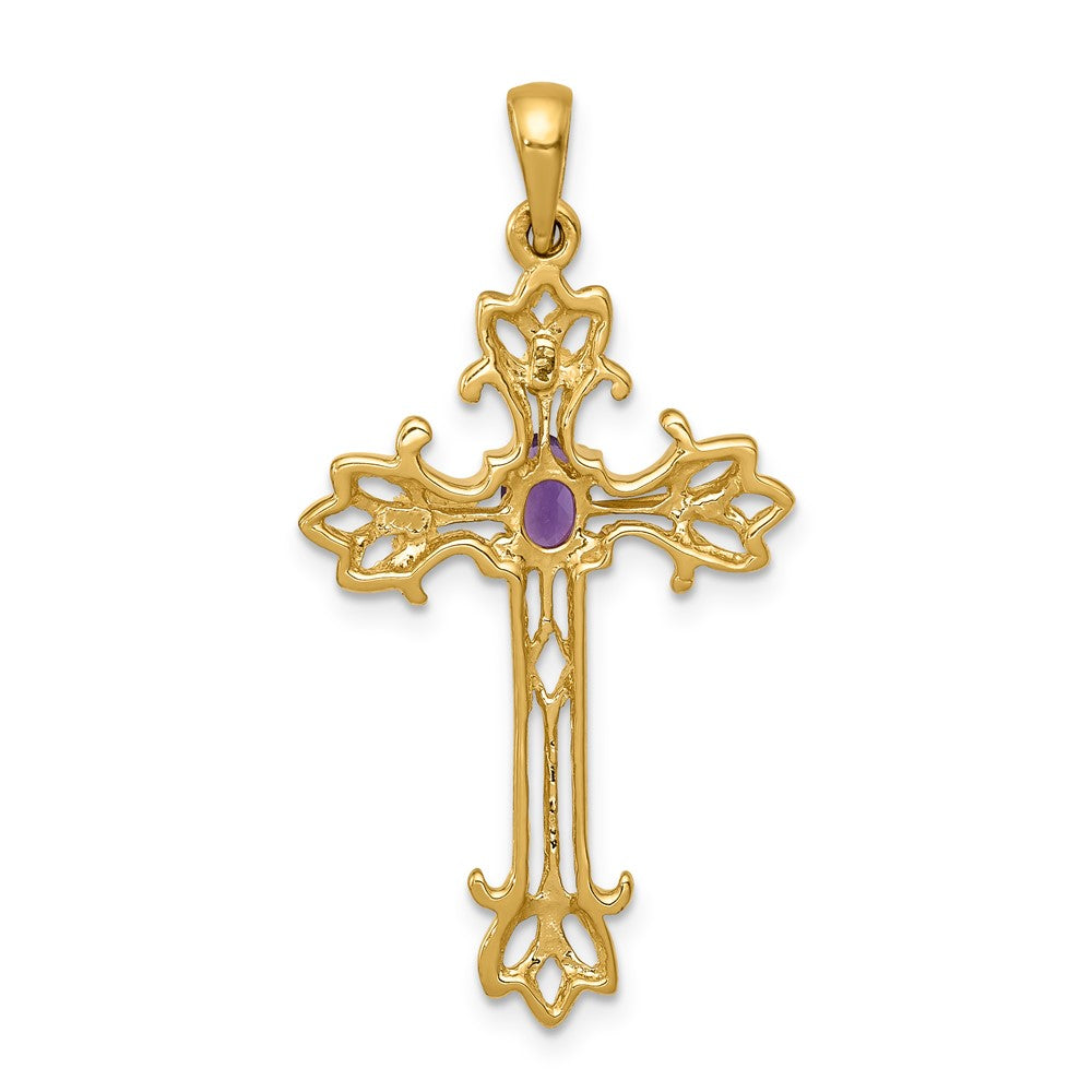 10K 5x3 Oval Amethyst Fancy Cross Pendant