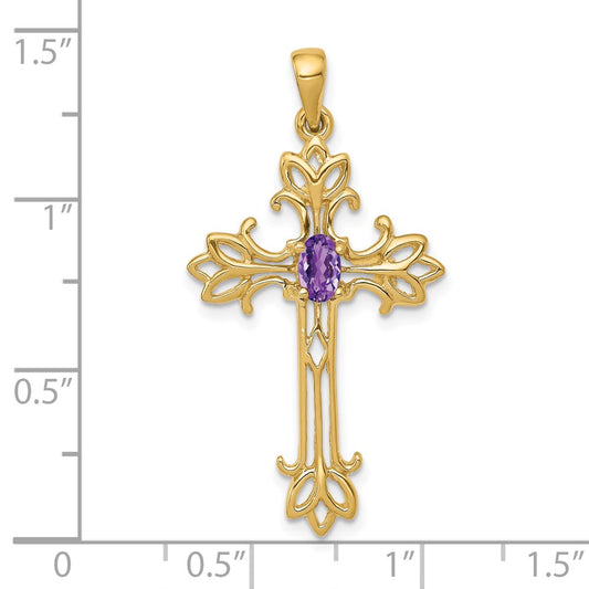 10K 5x3 Oval Amethyst Fancy Cross Pendant