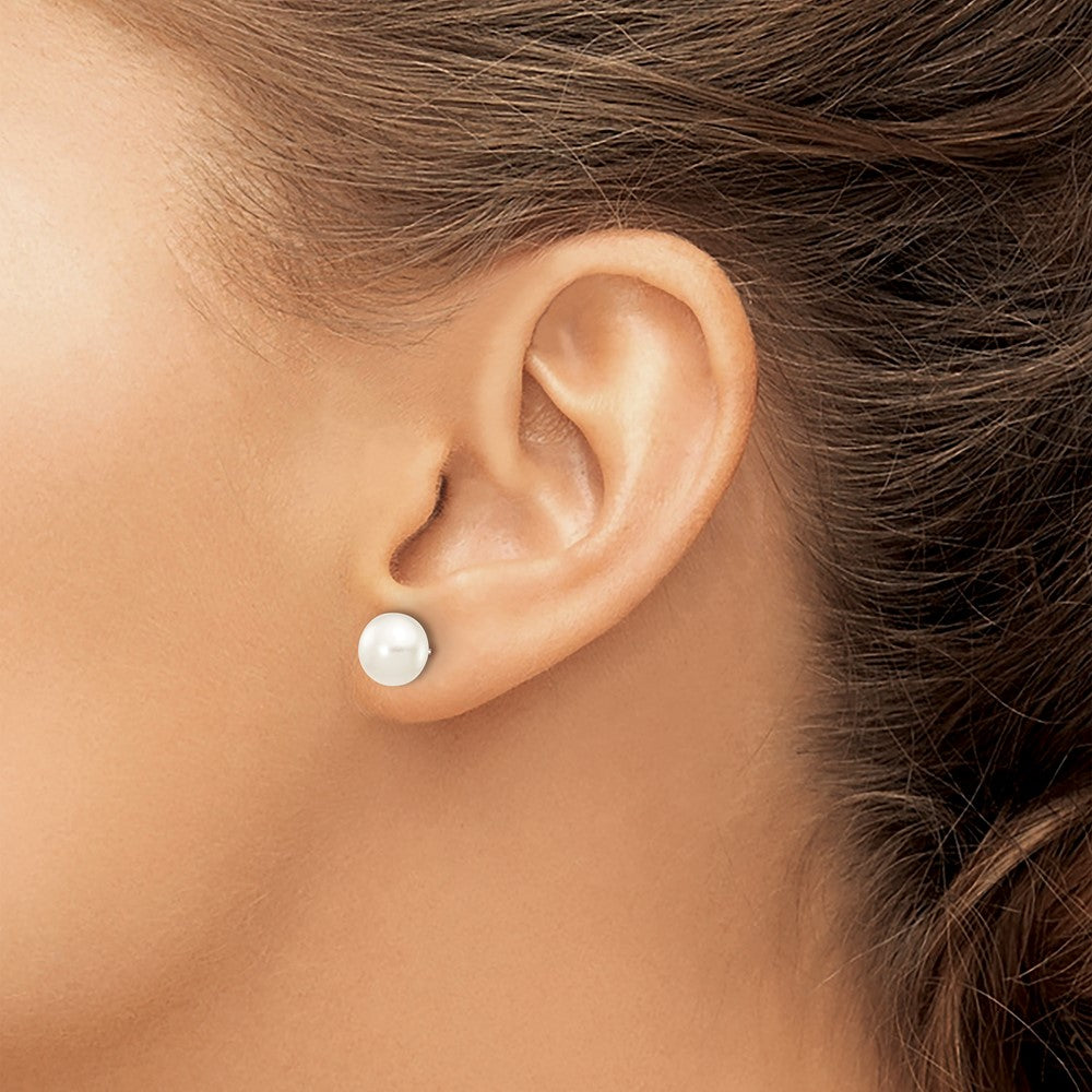 10k White Gold 7-8mm White Button Freshwater Cultured Pearl Stud Post Earrings