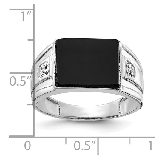 IB Goodman 10k White Gold Mens 12x10 Cushion Onyx and Diamond Ring