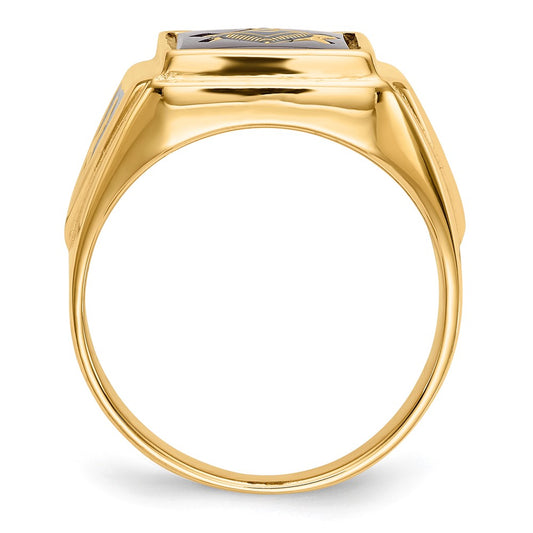 IB Goodman 10k Mens Polished and Textured with Black Enamel and Lab Created Ruby Masonic Ring