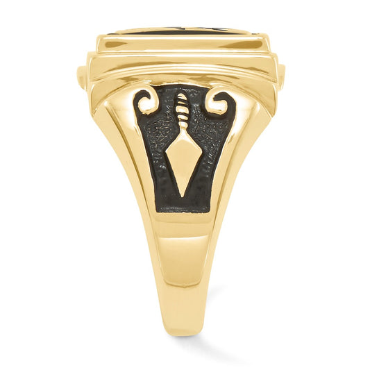 IB Goodman 10k Mens Polished and Textured with Black Enamel and Onyx Masonic Ring
