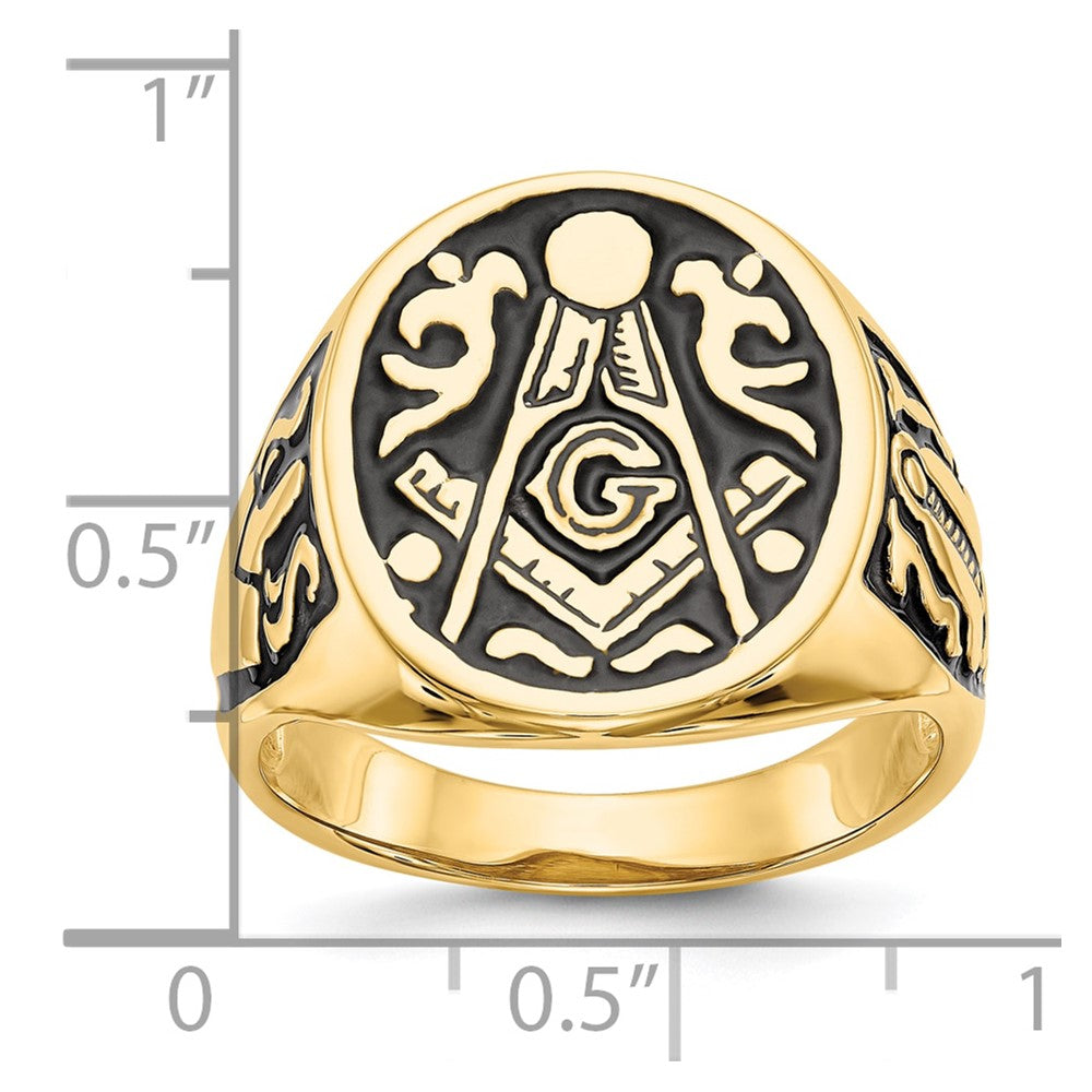 10k Men's Polished and Grooved with Black Enamel Masonic Ring
