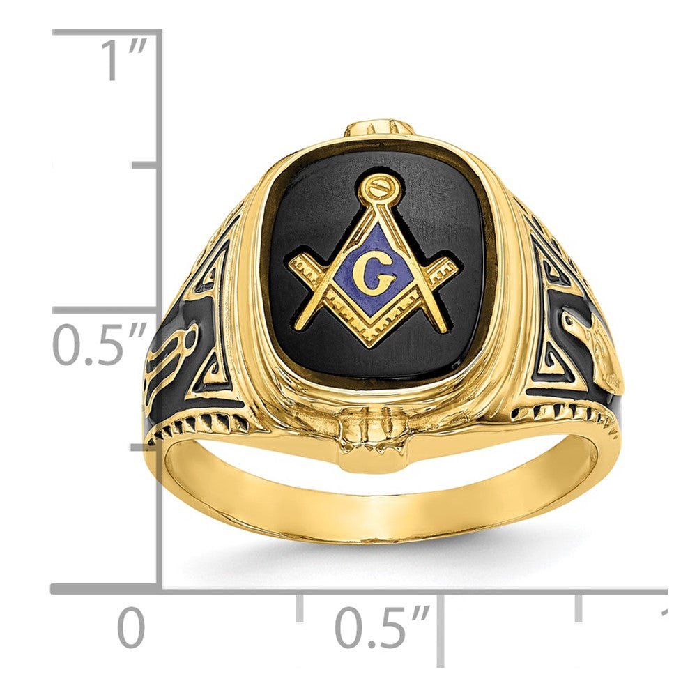 10k Men's Polished, Antiqued and Textured with Onyx Masonic Ring