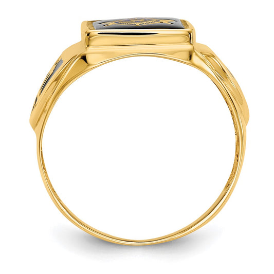 IB Goodman 10k Mens Polished/Antiqued and Textured Onyx Masonic Ring