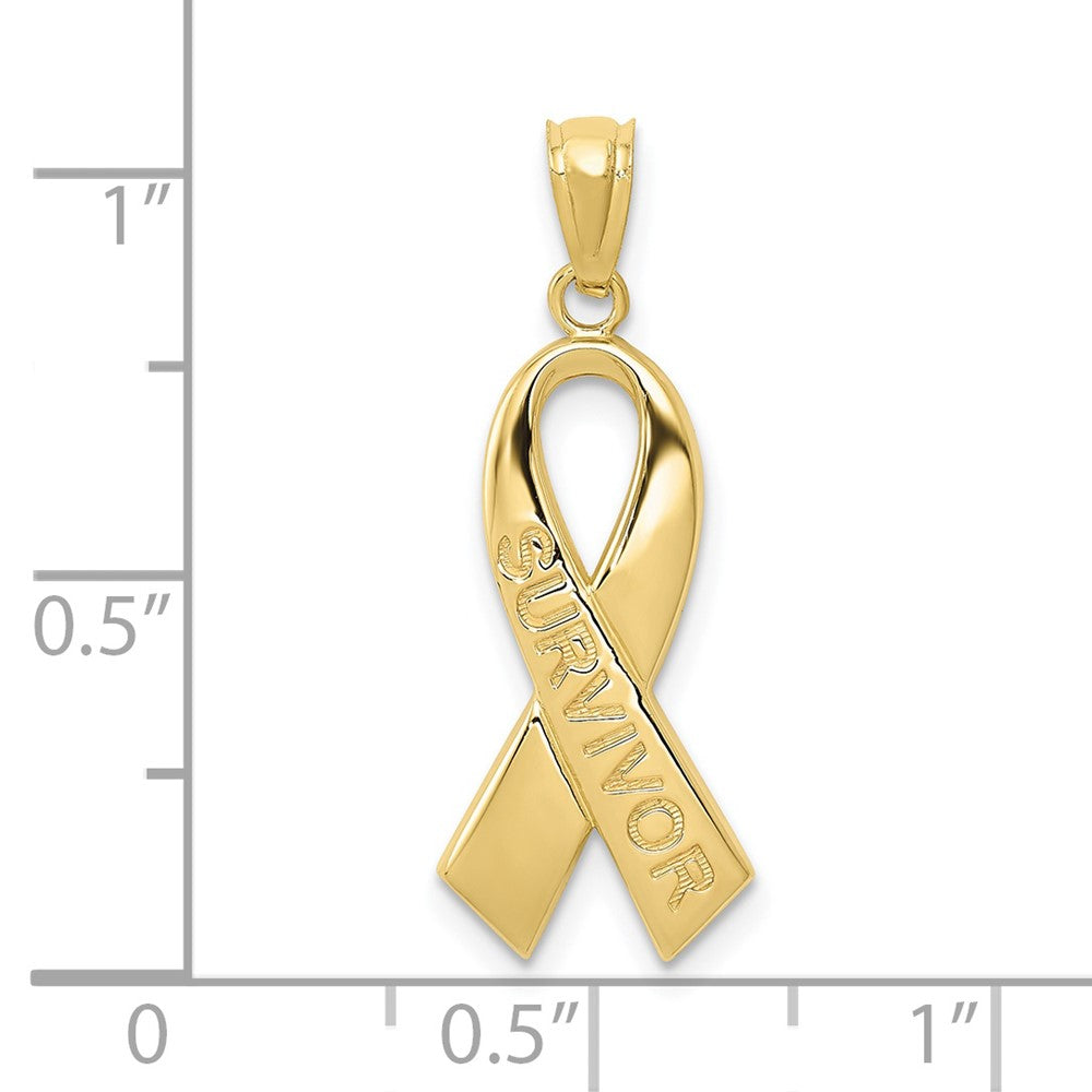 10k Polished SURVIVOR Awareness Ribbon Pendant
