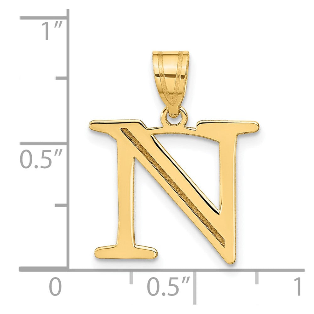 10K Polished Etched Letter N Initial Pendant
