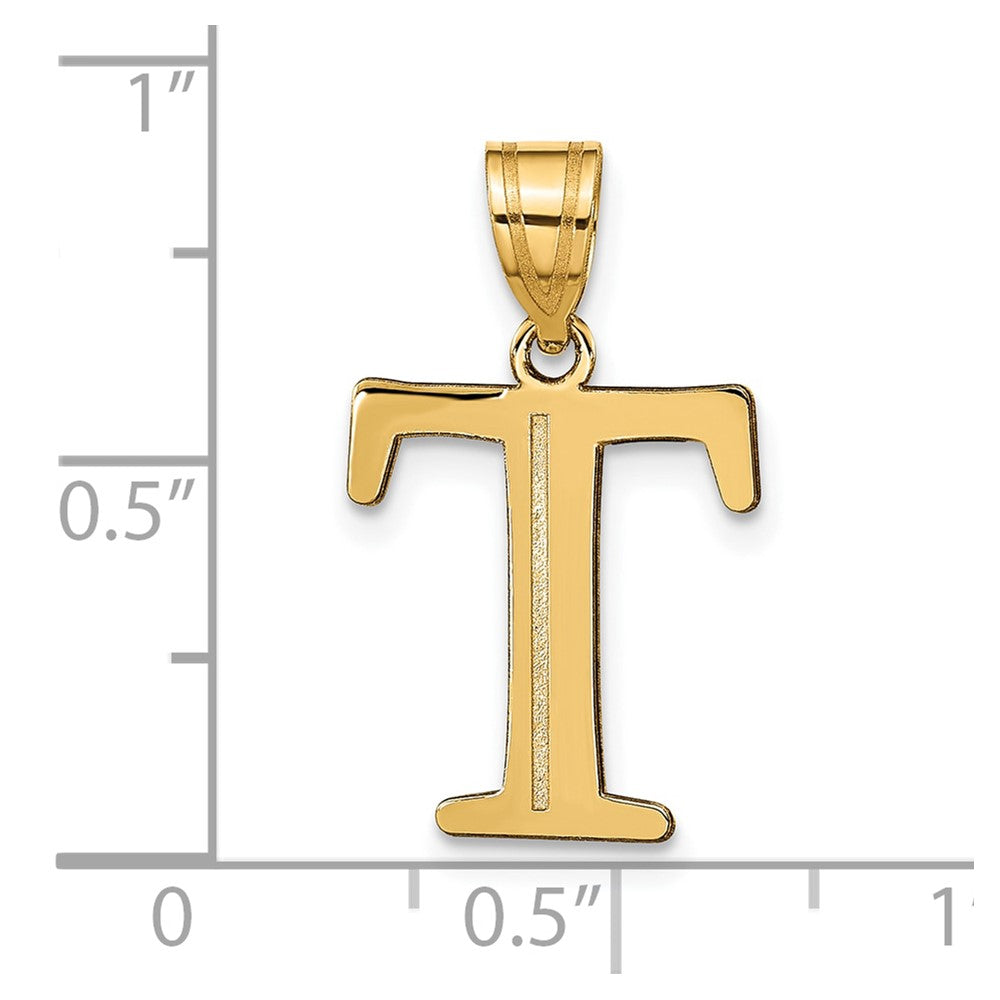 10k Large Polished Etched Letter T Initial Pendant