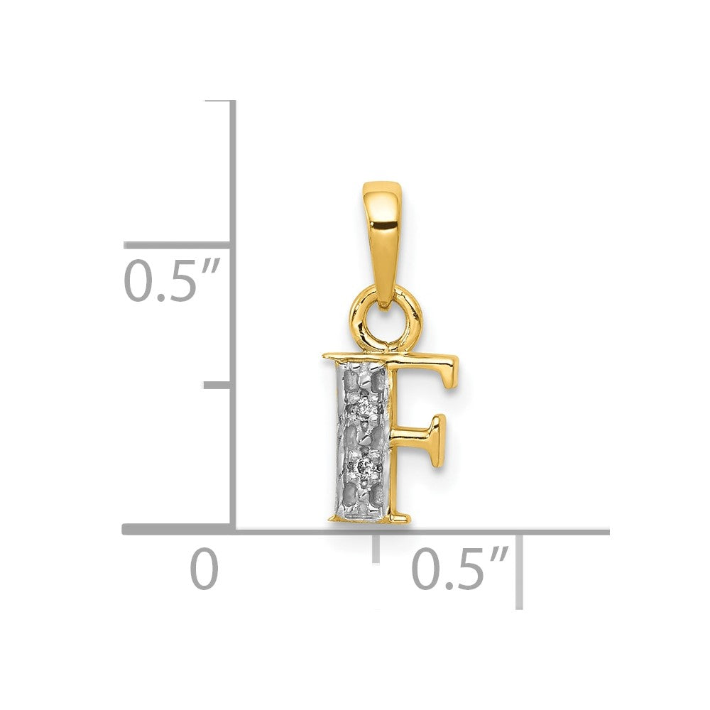 10K and White Rhodium Diamond Initial F Charm