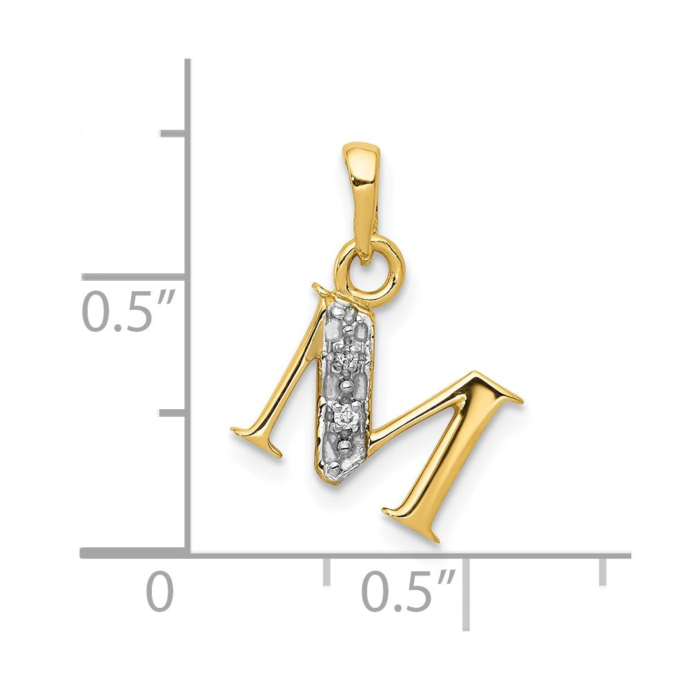 10K and White Rhodium Diamond Initial M Charm