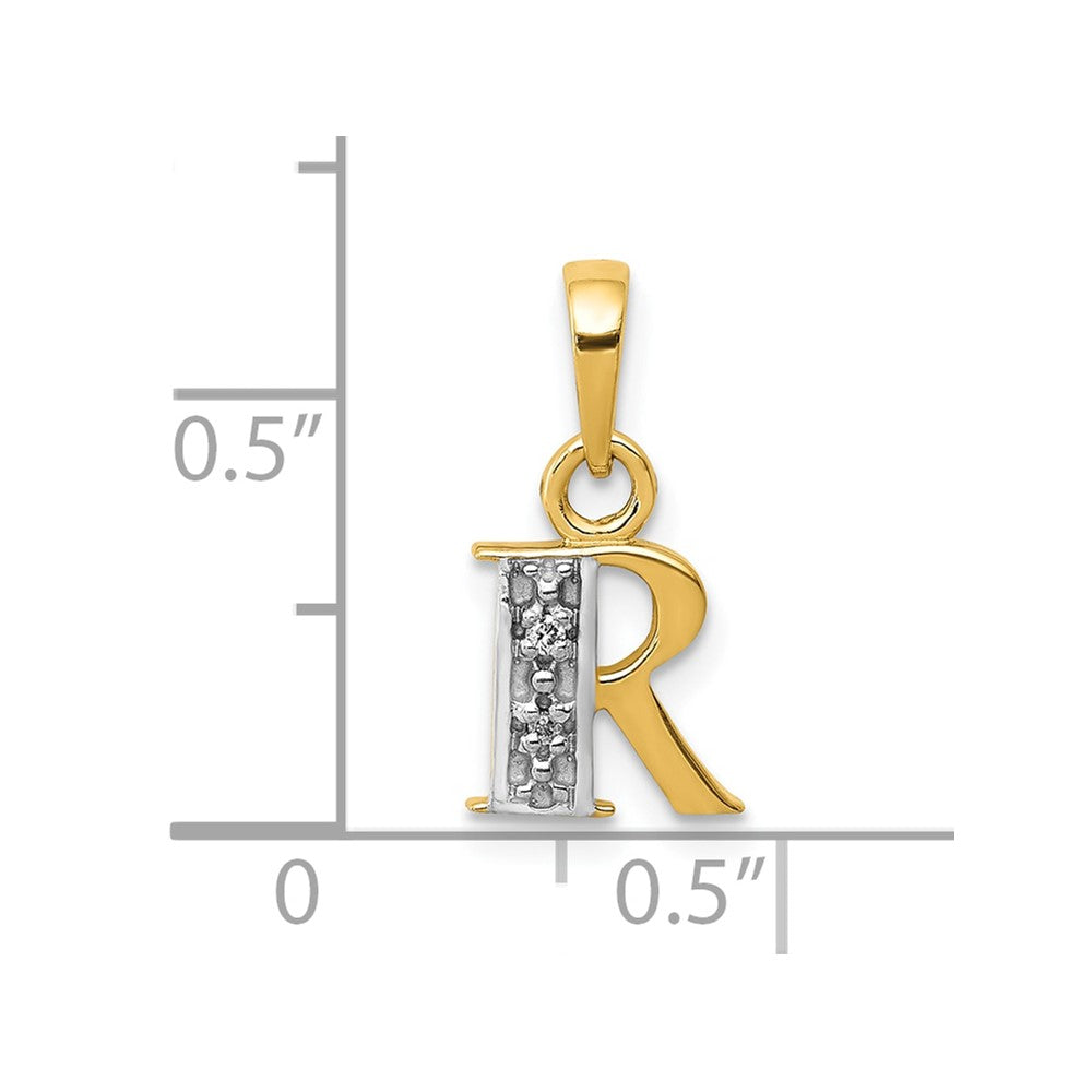 10K and White Rhodium Diamond Initial R Charm