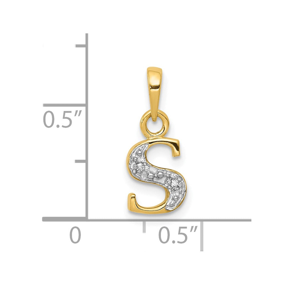 10K and White Rhodium Diamond Initial S Charm