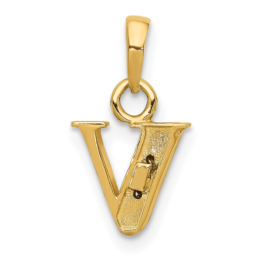 10K and White Rhodium Diamond Initial V Charm