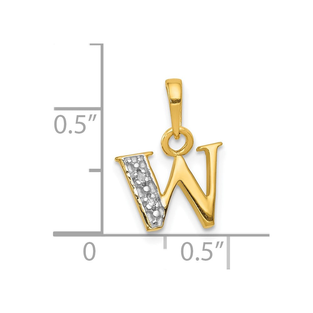 10K and White Rhodium Diamond Initial W Charm