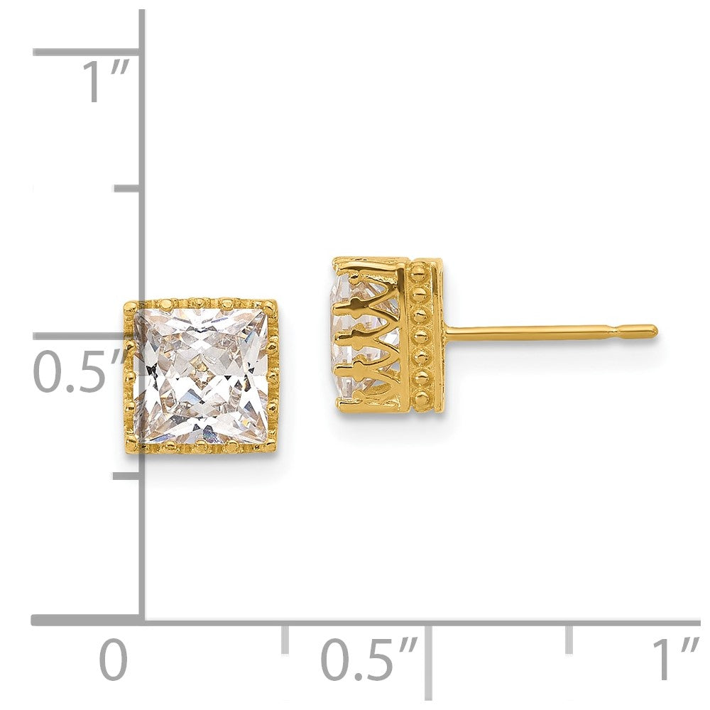 10k Tiara Collection 7mm Polished Square CZ Earrings