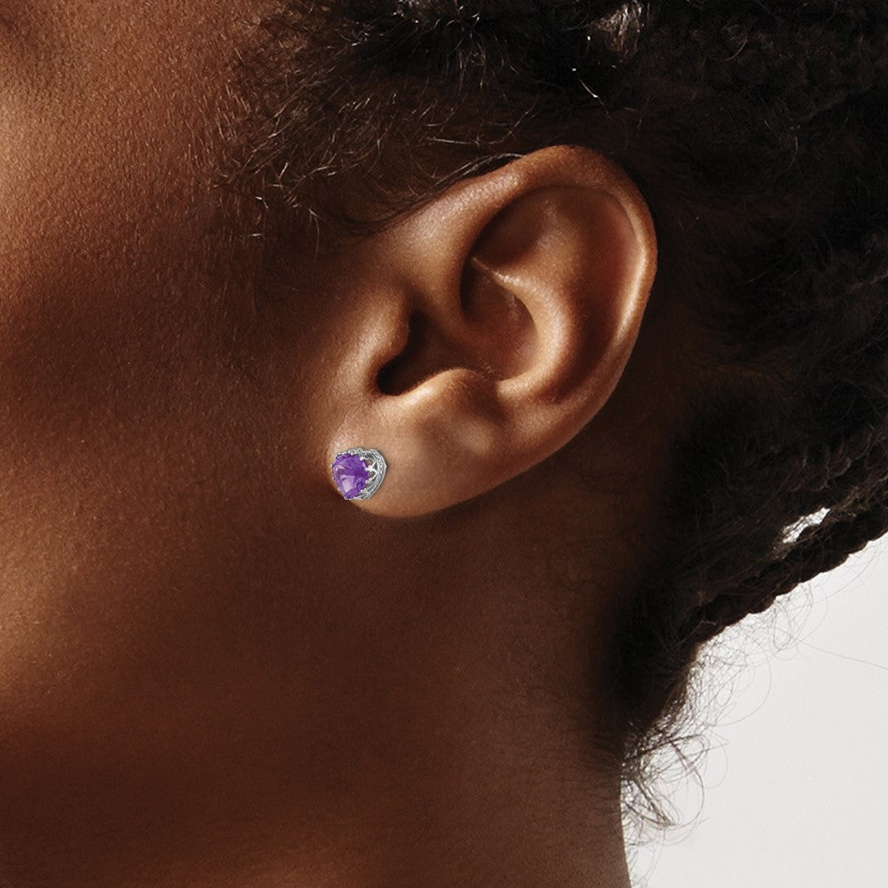 10k Tiara Collection White Gold Polished Amethyst 6mm Heart Earrings