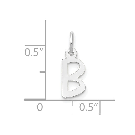 10k White Gold Small Slanted Block Initial B Charm